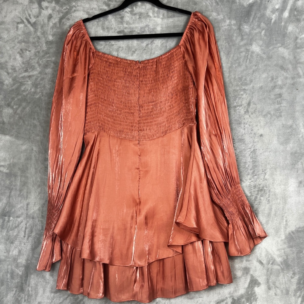 Women Y2K Metallic Baby Doll Tiered Ruffle Long Sleeve Square Neck Dress Large - Picture 10 of 10